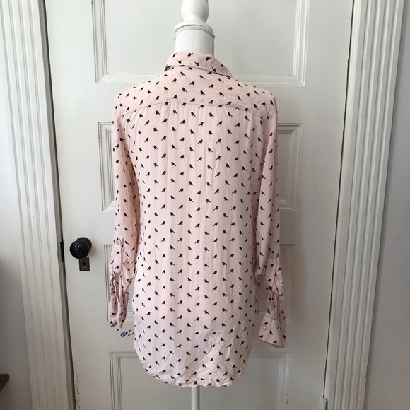 Talbots Pink Bird Print Blouse Top Rayon - Picture 5 of 9